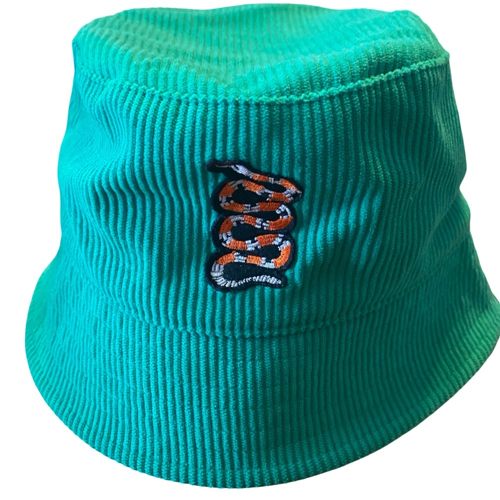 Green Bucket Hat with Snake Embroidery
